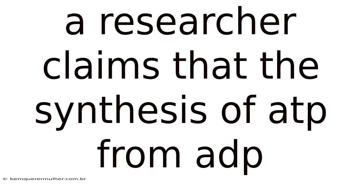 A Researcher Claims That The Synthesis Of Atp From Adp