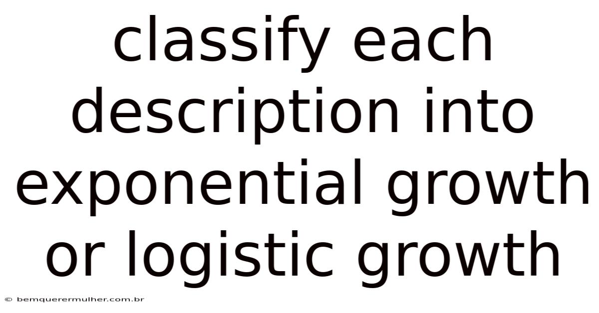 Classify Each Description Into Exponential Growth Or Logistic Growth