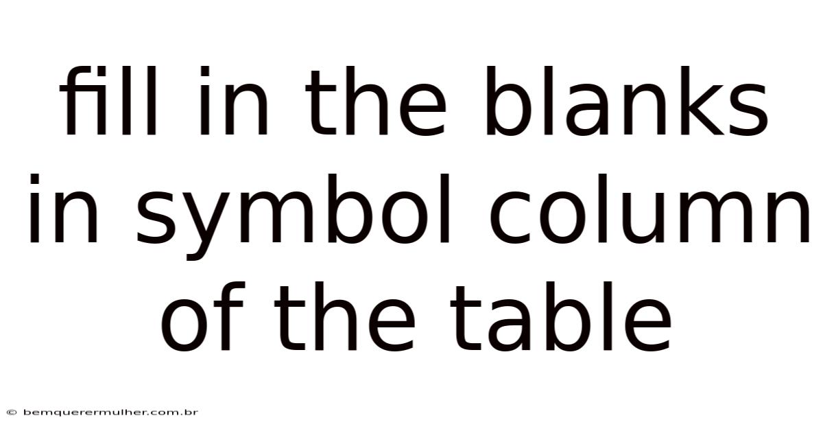 Fill In The Blanks In Symbol Column Of The Table
