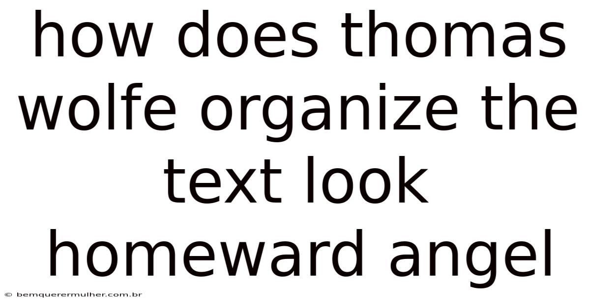 How Does Thomas Wolfe Organize The Text Look Homeward Angel