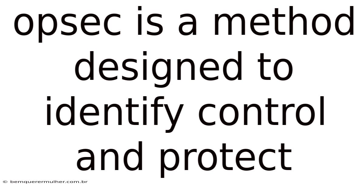 Opsec Is A Method Designed To Identify Control And Protect